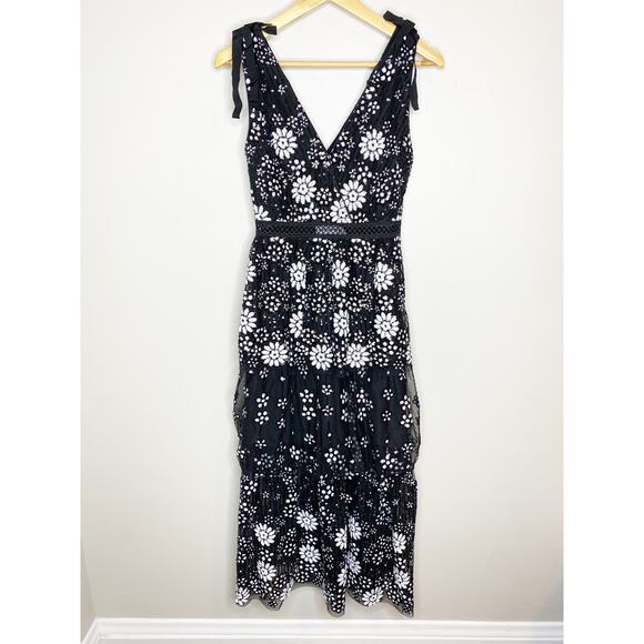 Self Portrait Black Tulle Floral Sequin Deco Tiered Dress NWT Size 2 MSRP $535 - Picture 3 of 13